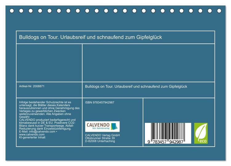 Produktbild: Bulldogs on Tour. Urlaubsreif und schnaufend zum Gipfelgl&uuml;ck (Tischkalender 2026 DIN A5 quer), CALVENDO Monatskalender
