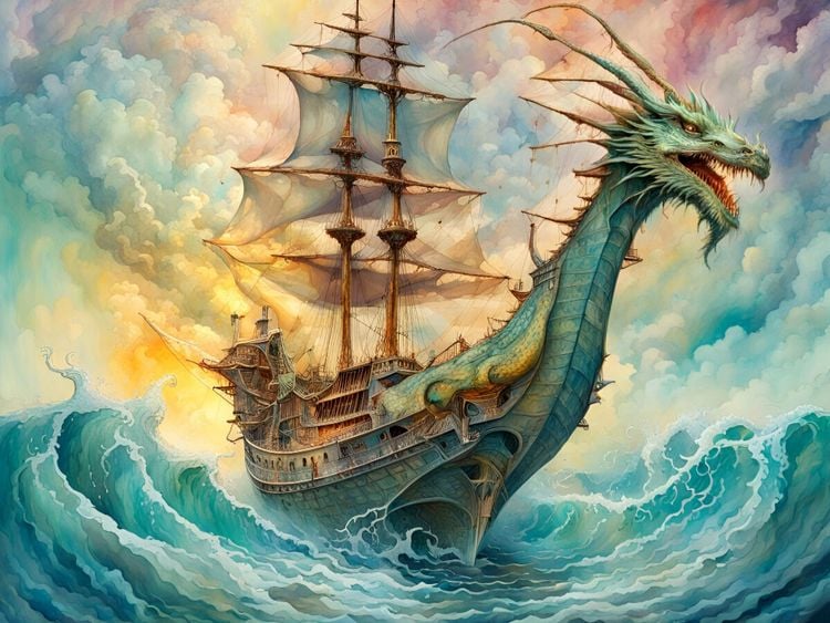 Produktbild: CALVENDO Puzzle Ein Motiv aus dem Kalender Fantasie-Drachensegelschiffe | 1000 Teile Lege-Gr&ouml;&szlig;e 64x48cm Foto-Puzzle f&uuml;r gl&uuml;ckliche Stunden
