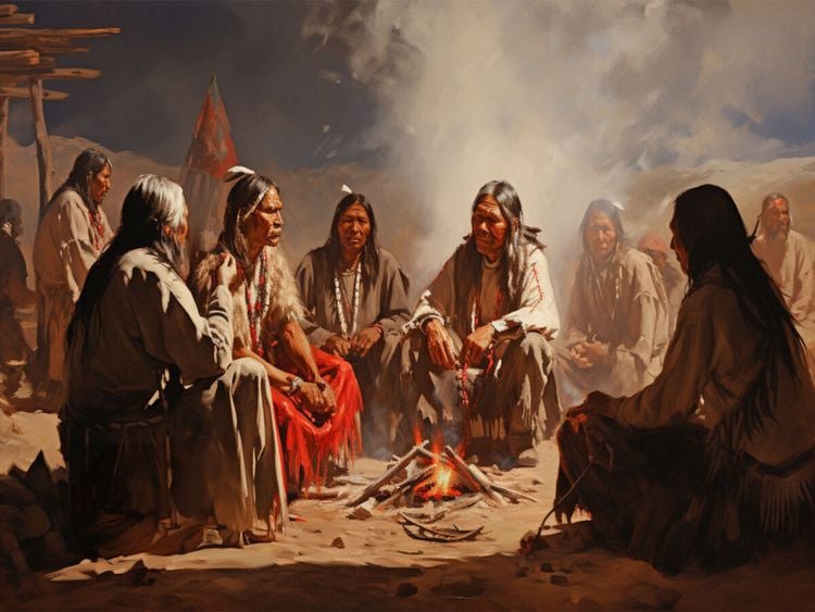 Produktbild: CALVENDO Puzzle Treffen der &Auml;ltesten - Leben der Indianer | 1000 Teile Lege-Gr&ouml;&szlig;e 64x48cm Foto-Puzzle f&uuml;r gl&uuml;ckliche Stunden