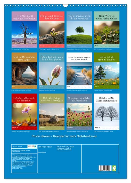 Produktbild: Positiv denken - Kalender f&uuml;r mehr Selbstvertrauen (Wandkalender 2026 DIN A2 hoch), CALVENDO Monatskalender