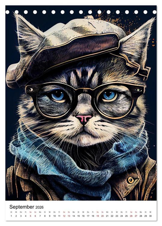 Produktbild: Hipster Katzen (Tischkalender 2026 DIN A5 hoch), CALVENDO Monatskalender