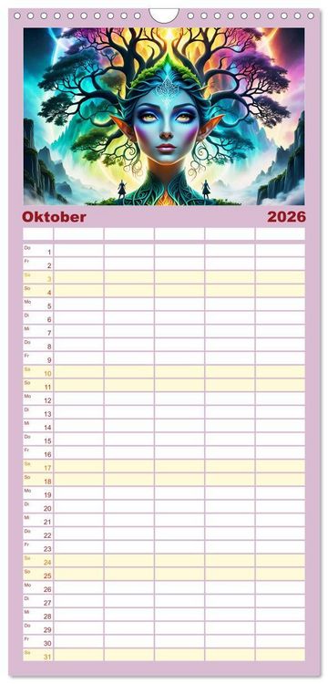 Produktbild: Familienplaner 2026 - Elfen Zauberhafte Fantasiewesen mit 5 Spalten (Wandkalender, 21 x 45 cm) CALVENDO