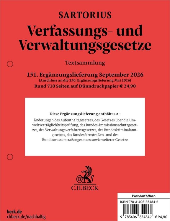 Produktbild: Verfassungs- und Verwaltungsgesetze 151. Erg&auml;nzungslieferung