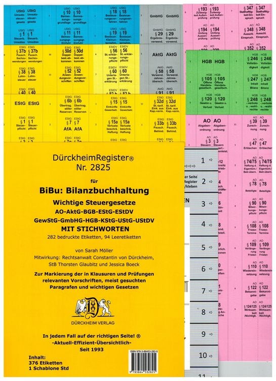 Produktbild: D&uuml;rckheimRegister&reg; 2825-BiBu- BilanzSteuerrecht - Wichtige Gesetze MIT STICHWORTEN f&uuml;r deine AO-AktG-BGB-EStG-EStR-GmbHG-HGB- KStG-UStG