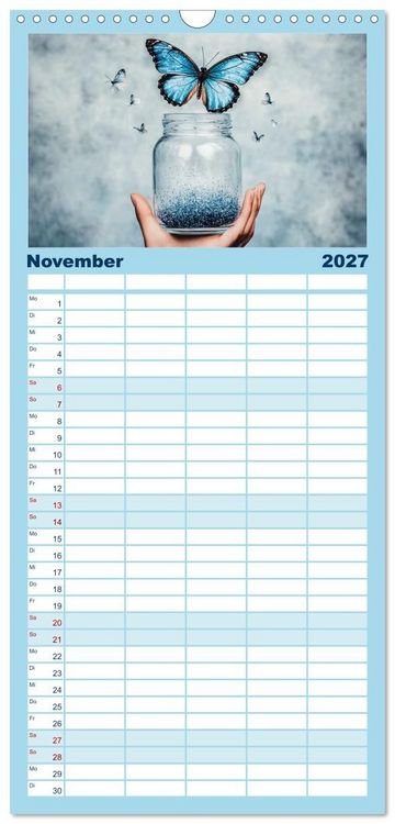 Produktbild: Familienplaner 2027 - Blauer Zauberflug mit 5 Spalten (Wandkalender, 21 x 45 cm) CALVENDO