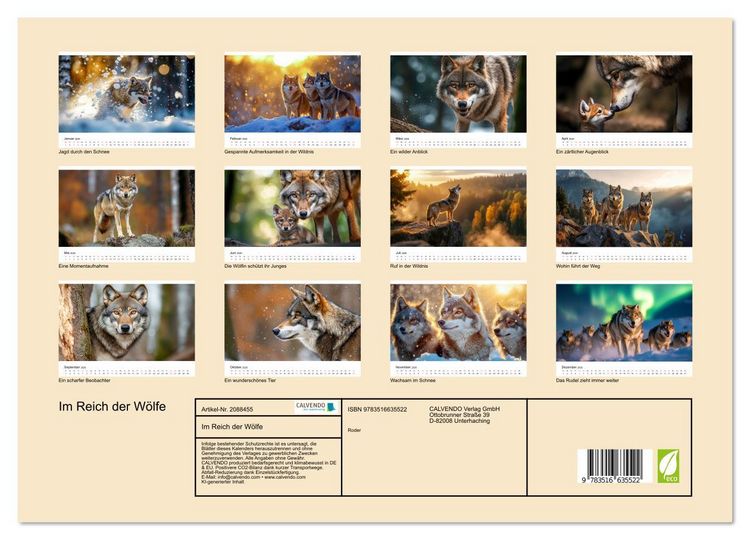 Produktbild: Im Reich der W&ouml;lfe (hochwertiger Premium Wandkalender 2026 DIN A2 quer), Kunstdruck in Hochglanz