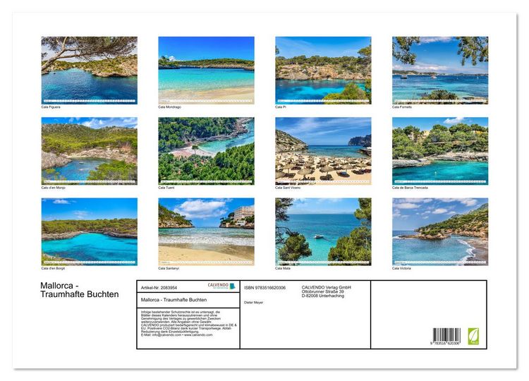 Produktbild: Mallorca - Traumhafte Buchten (Wandkalender 2026 DIN A2 quer), CALVENDO Monatskalender