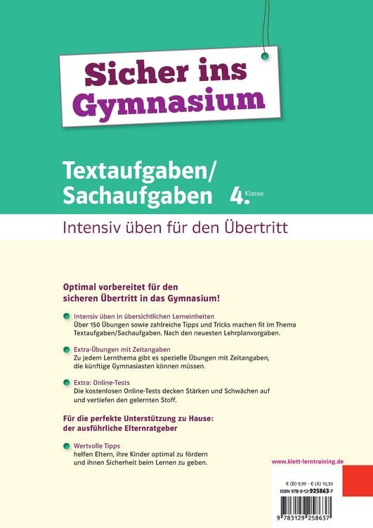 Produktbild: Sicher ins Gymnasium Textaufgaben/Sachaufgaben 4. Klasse