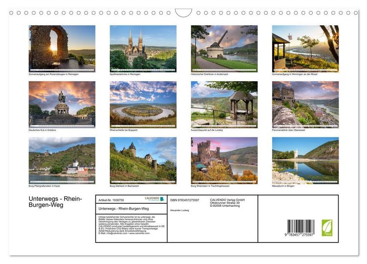 Produktbild: Unterwegs - Rhein-Burgen-Weg (Wandkalender 2026 DIN A3 quer), CALVENDO Monatskalender