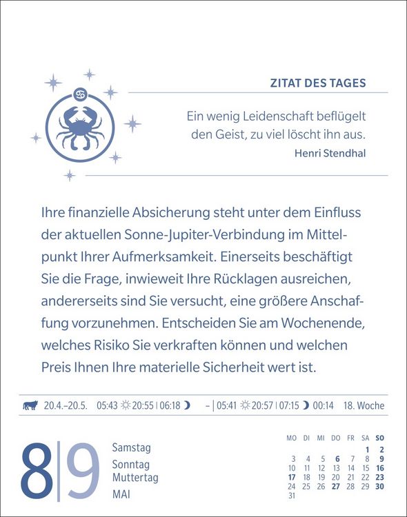 Produktbild: Krebs Sternzeichenkalender 2027 - Tagesabrei&szlig;kalender - Ihr Horoskop f&uuml;r jeden Tag