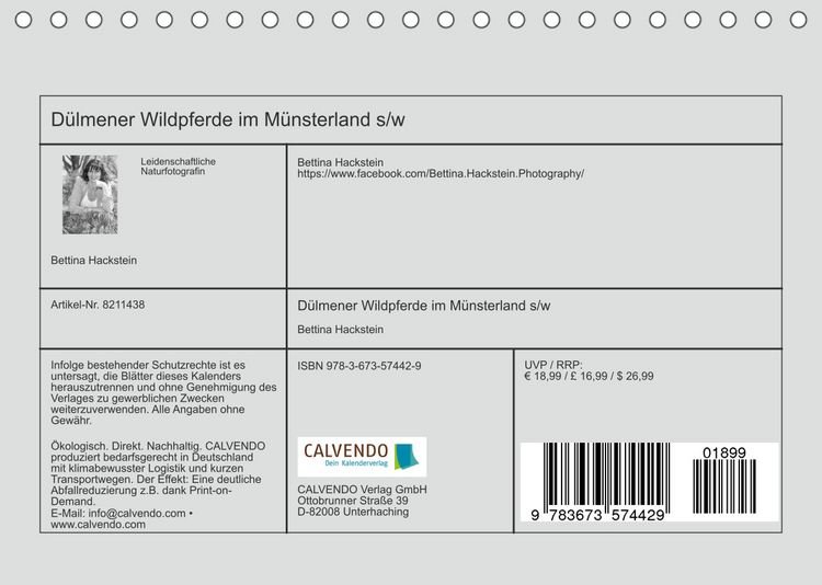 Produktbild: D&uuml;lmener Wildpferde im M&uuml;nsterland in schwarz und wei&szlig; (Tischkalender 2022 DIN A5 quer)