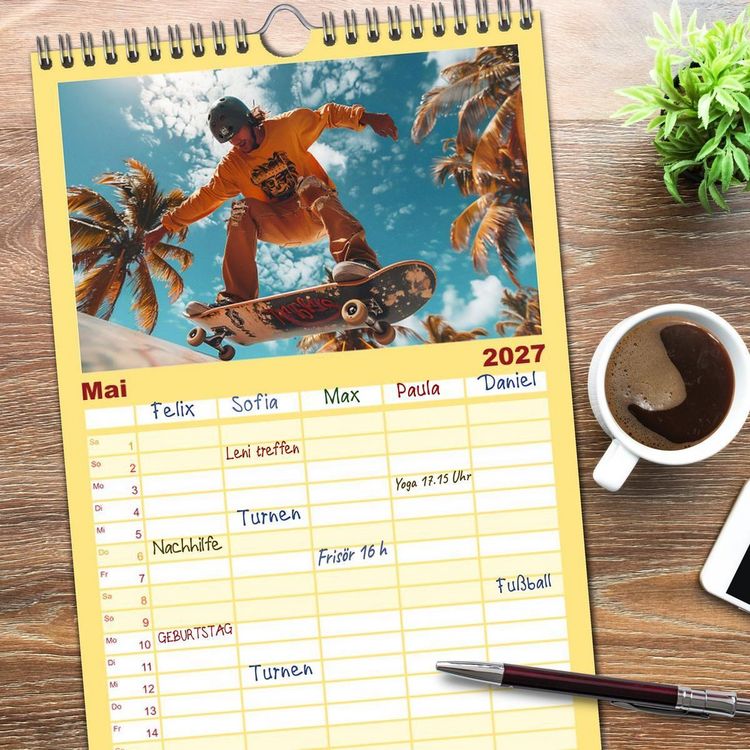 Produktbild: Familienplaner 2027 - Action pur - atemberaubende Hobbys mit 5 Spalten (Wandkalender, 21 x 45 cm) CALVENDO