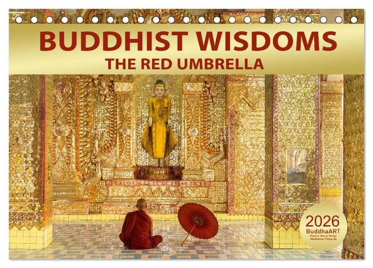 Produktbild: BUDDHIST WISDOMS - THE RED UMBRELLA (Desk Calendar 2026 DIN A5 landscape), CALVENDO 12 Month DeskCalendar