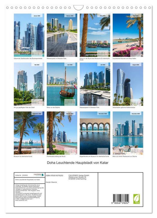 Produktbild: Doha Leuchtende Hauptstadt von Katar (Wandkalender 2026 DIN A3 hoch), CALVENDO Monatskalender