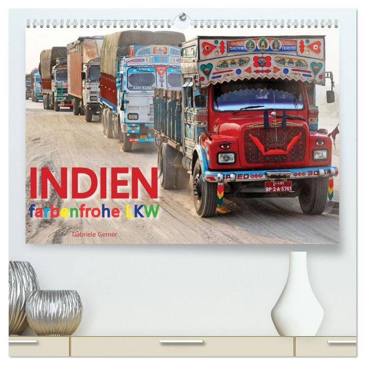 Produktbild: Indien Farbenfrohe LKW (hochwertiger Premium Wandkalender 2026 DIN A2 quer), Kunstdruck in Hochglanz