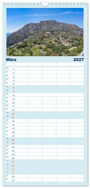 Produktbild: Familienplaner 2027 - Insel Chalki mit 5 Spalten (Wandkalender, 21 x 45 cm) CALVENDO