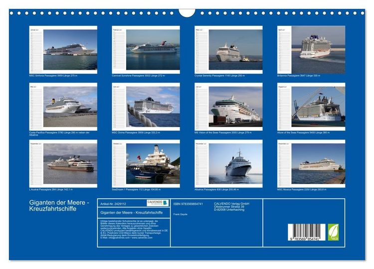 Produktbild: Giganten der Meere - Kreuzfahrtschiffe (Wandkalender 2027 DIN A3 quer), CALVENDO Monatskalender