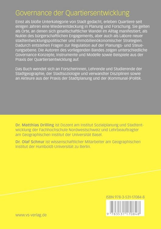 Produktbild: Governance der Quartiersentwicklung
