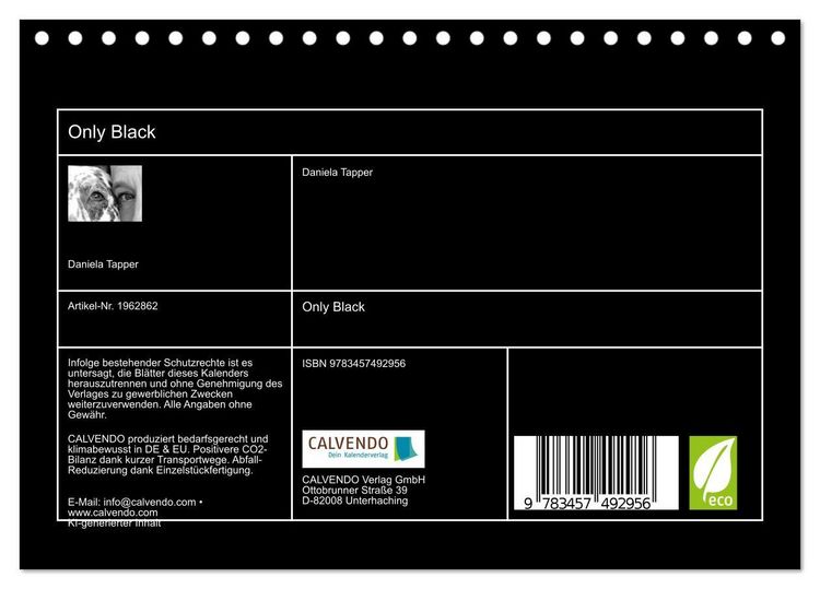 Produktbild: Only Black (Tischkalender 2026 DIN A5 quer), CALVENDO Monatskalender