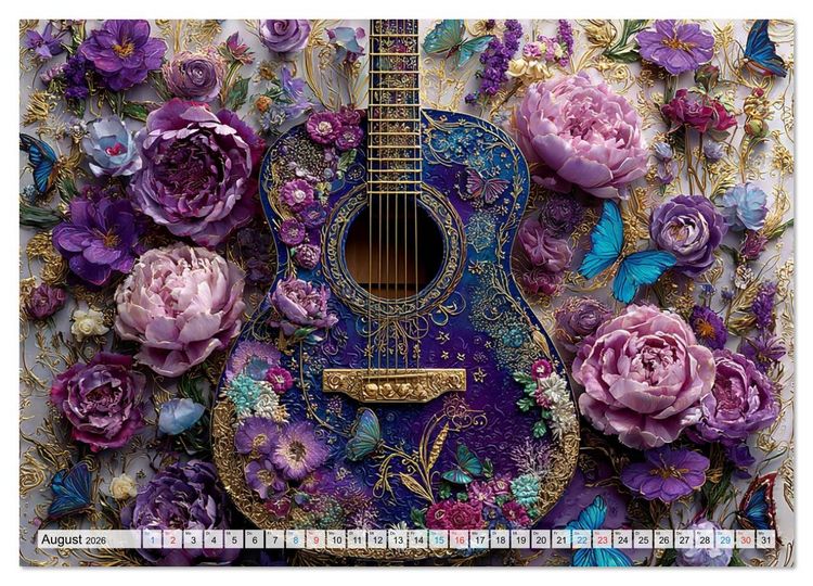 Produktbild: Saitenzauber &ndash; Gitarren im Bilderklang (Wandkalender 2026 DIN A4 quer), CALVENDO Monatskalender