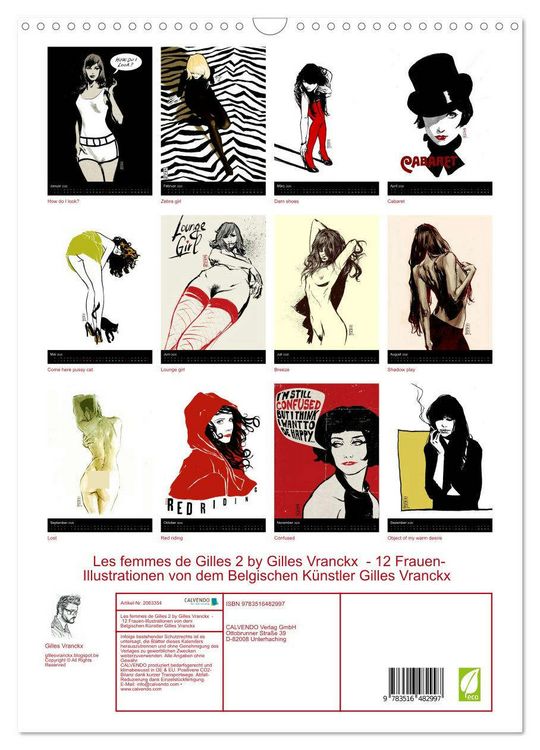 Produktbild: Les femmes de Gilles 2 by Gilles Vranckx - 12 Frauen-Illustrationen von dem Belgischen K&uuml;nstler Gilles Vranckx (Wandkalender 2026 DIN A3 hoch), CALVENDO Monatskalender