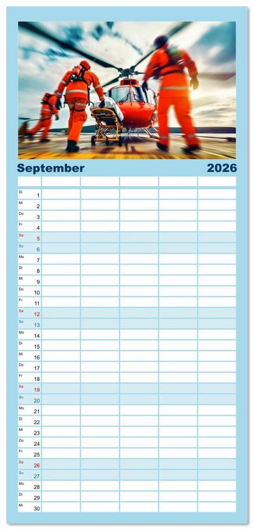 Produktbild: Familienplaner 2026 - Im Bann der Rettung - Rettungshubschrauber mit 5 Spalten (Wandkalender, 21 x 45 cm) CALVENDO
