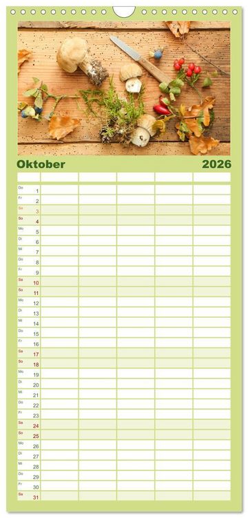 Produktbild: Familienplaner 2026 - K&ouml;stliche Waldpilze mit 5 Spalten (Wandkalender, 21 x 45 cm) CALVENDO