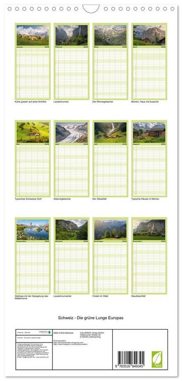 Produktbild: Familienplaner 2026 - Schweiz - Die gr&uuml;ne Lunge Europas mit 5 Spalten (Wandkalender, 21 x 45 cm) CALVENDO