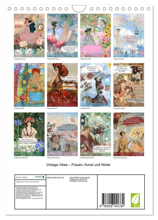 Produktbild: Vintage Vibes &ndash; Frauen, Kunst und Worte (Wandkalender 2026 DIN A4 hoch), CALVENDO Monatskalender