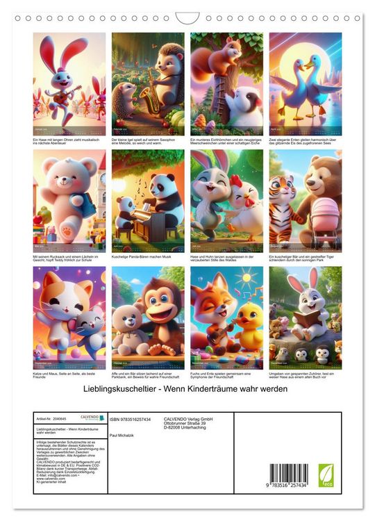 Produktbild: Lieblingskuscheltier - Wenn Kindertr&auml;ume wahr werden (Wandkalender 2026 DIN A3 hoch), CALVENDO Monatskalender