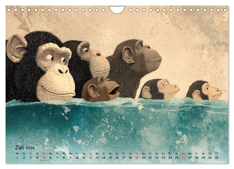 Produktbild: Verr&uuml;ckte Affenwelt (Wandkalender 2026 DIN A4 quer), CALVENDO Monatskalender
