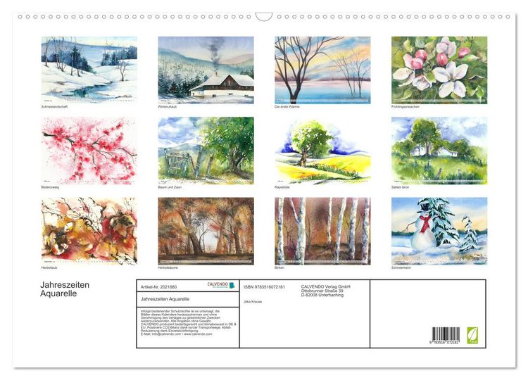 Produktbild: Jahreszeiten Aquarelle (Wandkalender 2026 DIN A2 quer), CALVENDO Monatskalender