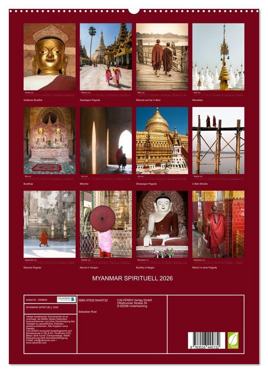 Produktbild: MYANMAR SPIRITUELL 2026 (hochwertiger Premium Wandkalender 2026 DIN A2 hoch), Kunstdruck in Hochglanz