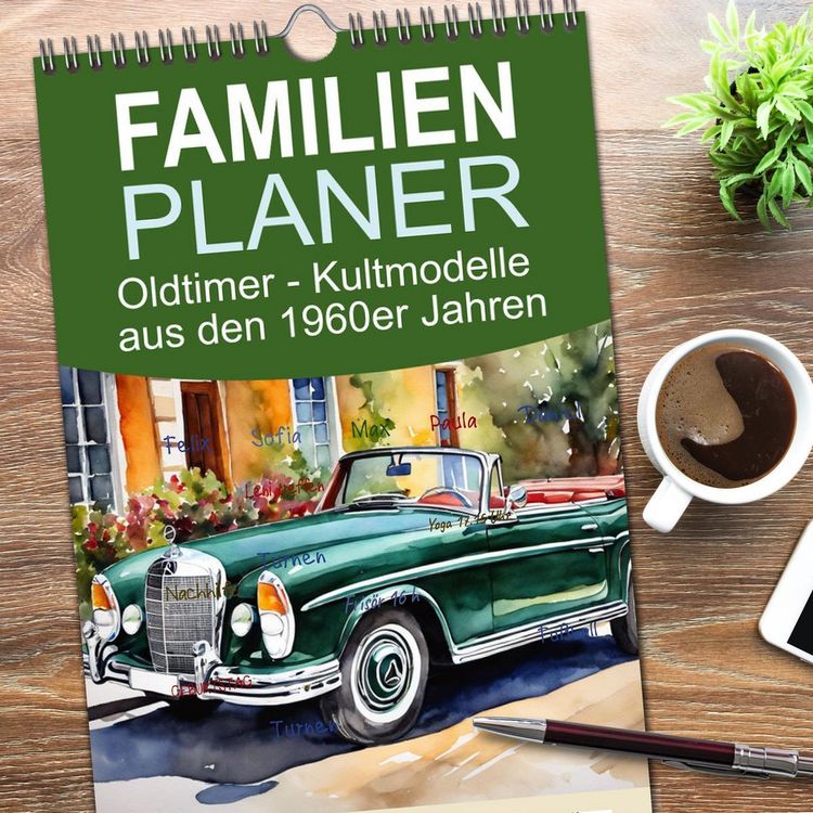 Produktbild: Familienplaner 2026 - Oldtimer - Kultmodelle aus den 1960er Jahren mit 5 Spalten (Wandkalender, 21 x 45 cm) CALVENDO
