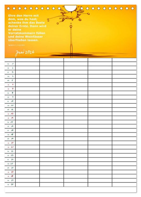 Produktbild: ein Planer mit biblischer Weisheit aus den Spr&uuml;chen Salomos (Wandkalender 2026 DIN A4 hoch), CALVENDO Monatskalender