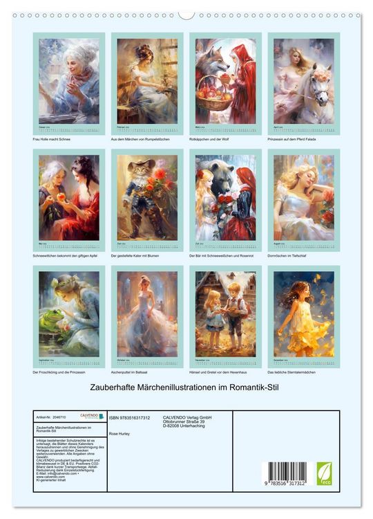 Produktbild: Zauberhafte M&auml;rchenillustrationen im Romantik-Stil (hochwertiger Premium Wandkalender 2026 DIN A2 hoch), Kunstdruck in Hochglanz