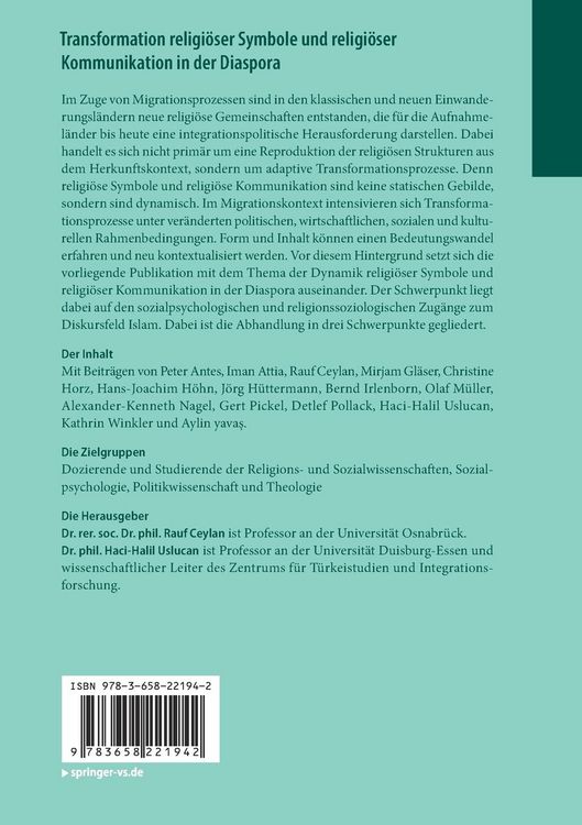 Produktbild: Transformation religi&ouml;ser Symbole und religi&ouml;ser Kommunikation in der Diaspora