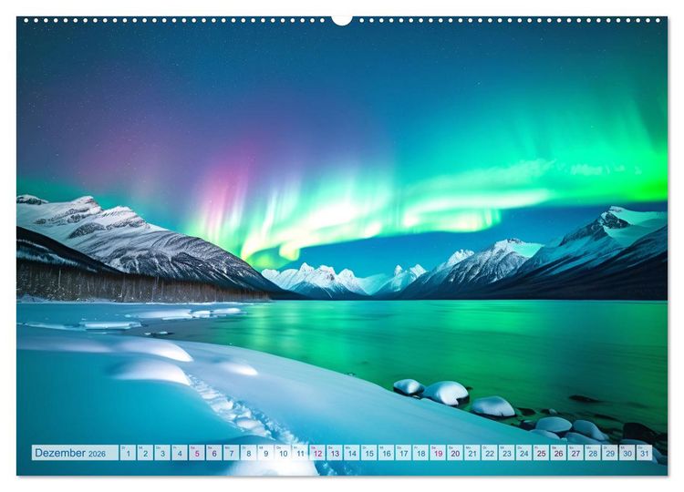 Produktbild: Traumhafte Polarlichter . Licht, Schnee und Eis hoch im Norden (hochwertiger Premium Wandkalender 2026 DIN A2 quer), Kunstdruck in Hochglanz
