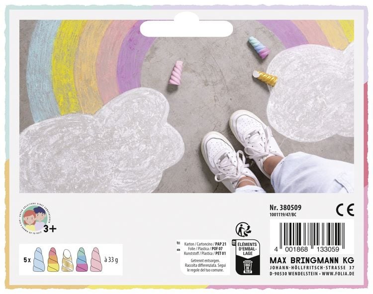 Produktbild: Einhorn Stra&szlig;enmalkreide, 5 St&uuml;ck &agrave; 35g, farbig sortiert