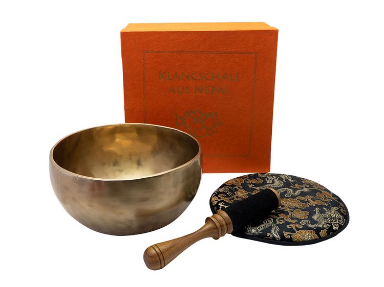 Produktbild: Klangschale in terracotta Geschenkbox L mit Lotus-Aufdruck und Zubeh&ouml;r