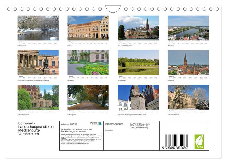 Produktbild: Schwerin - Landeshauptstadt von Mecklenburg-Vorpommern (Wandkalender 2026 DIN A4 quer), CALVENDO Monatskalender