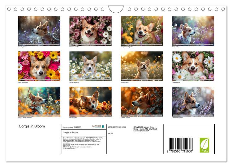 Produktbild: Corgis in Bloom (Wall Calendar 2026 DIN A4 landscape), CALVENDO 12 Month Wall Calendar