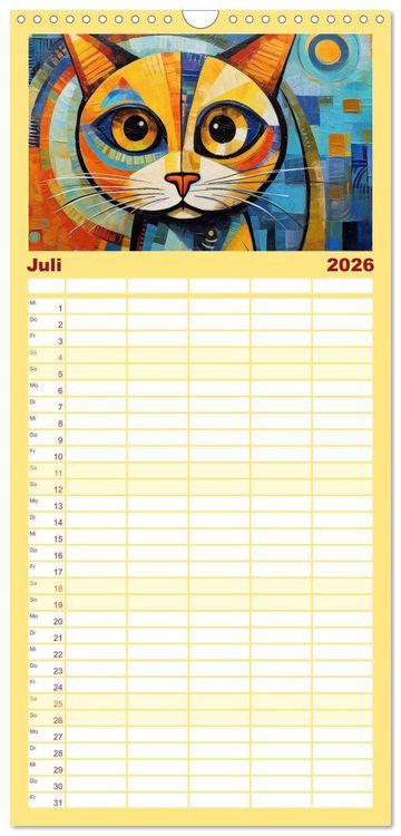 Produktbild: Familienplaner 2026 - Lustige Katzen im Stil der Meister mit 5 Spalten (Wandkalender, 21 x 45 cm) CALVENDO
