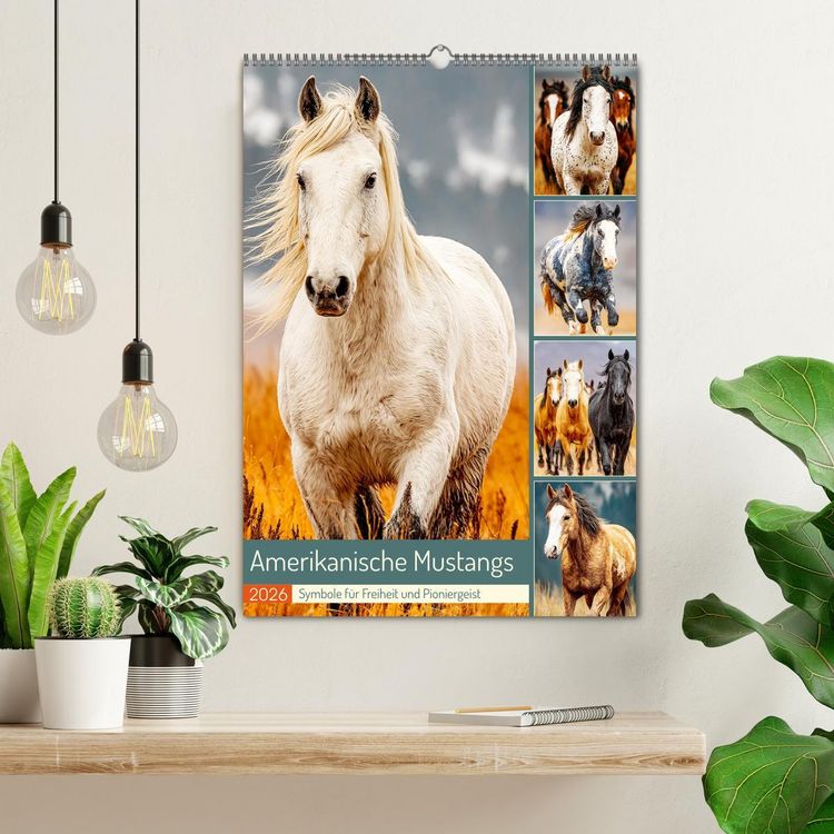 Produktbild: Amerikanische Mustangs. Symbole f&uuml;r Freiheit und Pioniergeis (Wandkalender 2026 DIN A2 hoch), CALVENDO Monatskalender