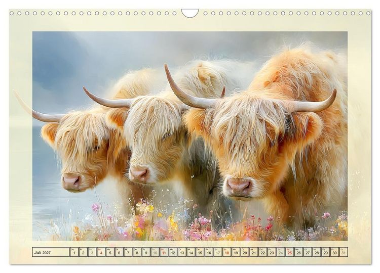 Produktbild: Hochlandrinder. Sanftm&uuml;tige Schotten im dichten Fell (Wandkalender 2027 DIN A3 quer), CALVENDO Monatskalender