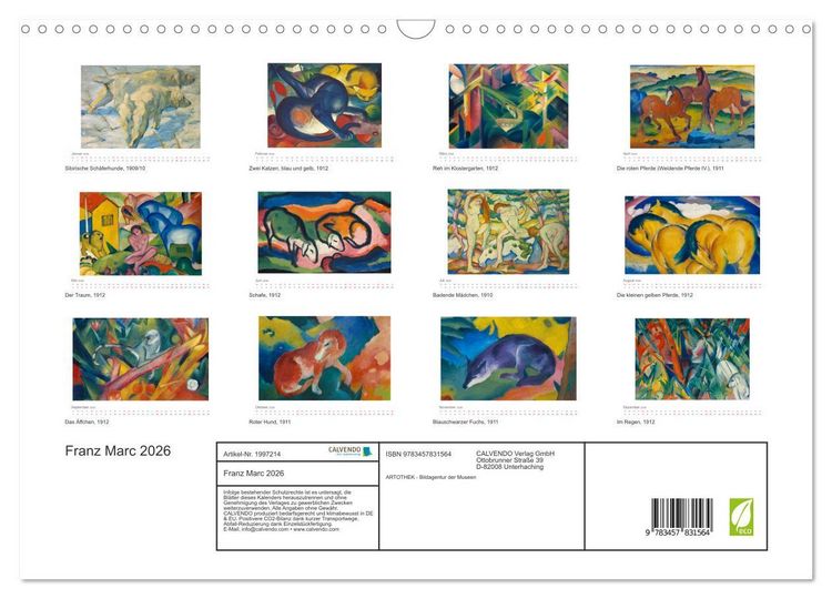 Produktbild: Franz Marc 2026 (Wandkalender 2026 DIN A3 quer), CALVENDO Monatskalender