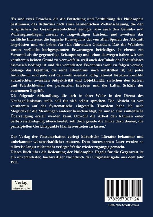 Produktbild: Die Bedeutung der Philosophie Hegels f&uuml;r die Gegenwart