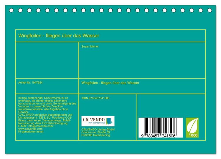Produktbild: Wingfoilen - fliegen &uuml;ber das Wasser (Tischkalender 2026 DIN A5 quer), CALVENDO Monatskalender
