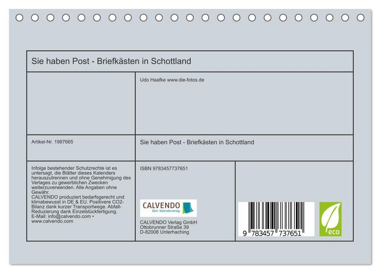 Produktbild: Sie haben Post - Briefk&auml;sten in Schottland (Tischkalender 2026 DIN A5 quer), CALVENDO Monatskalender