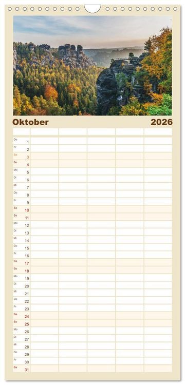 Produktbild: Familienplaner 2026 - S&auml;chsische Schweiz / Geburtstagsplaner mit 5 Spalten (Wandkalender, 21 x 45 cm) CALVENDO
